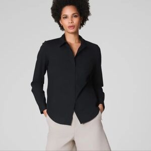 NEW! SPANX Poplin Faux Placket Black Shirt Size 1X
